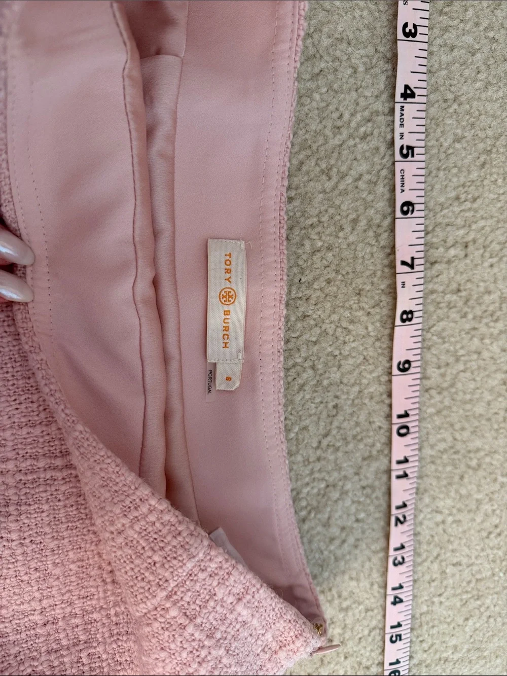 Tory Burch Pink Tweed Fringe A-Line Skirt